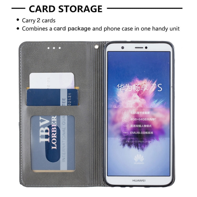 Rhombus Texture Horizontal Flip Magnetic Leather Case with Holder & Card Slots For Huawei P Smart (Enjoy 7S)