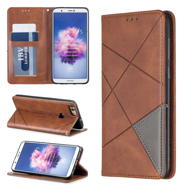 Rhombus Texture Horizontal Flip Magnetic Leather Case with Holder & Card Slots For Huawei P Smart (Enjoy 7S)