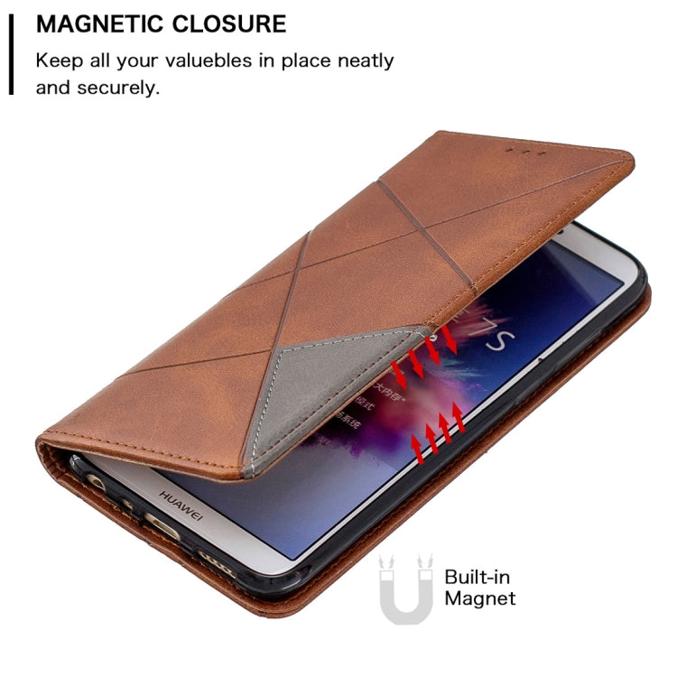 Rhombus Texture Horizontal Flip Magnetic Leather Case with Holder & Card Slots For Huawei P Smart (Enjoy 7S)