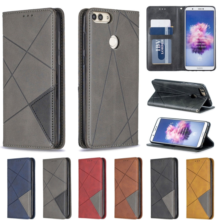 Rhombus Texture Horizontal Flip Magnetic Leather Case with Holder & Card Slots For Huawei P Smart (Enjoy 7S)