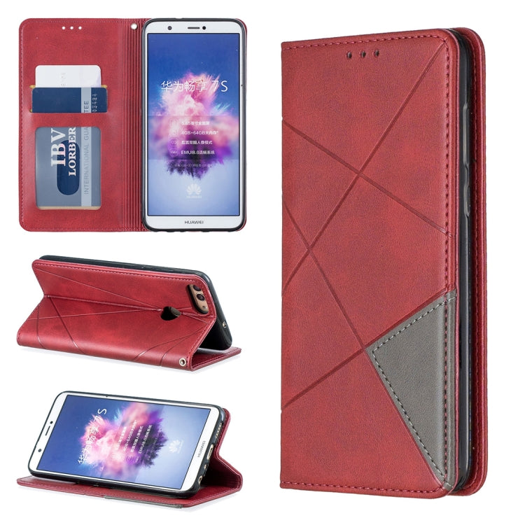 Rhombus Texture Horizontal Flip Magnetic Leather Case with Holder & Card Slots For Huawei P Smart (Enjoy 7S)