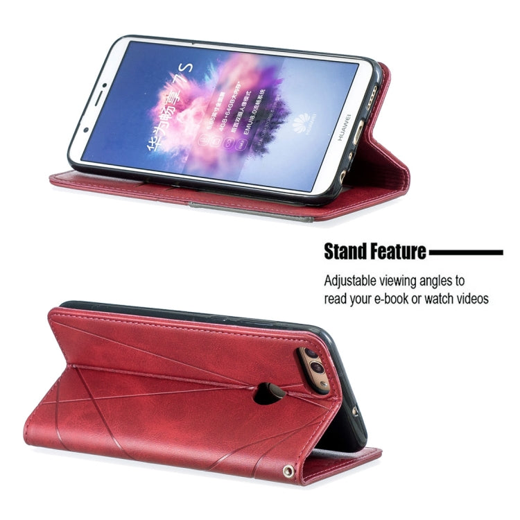 Rhombus Texture Horizontal Flip Magnetic Leather Case with Holder & Card Slots For Huawei P Smart (Enjoy 7S)