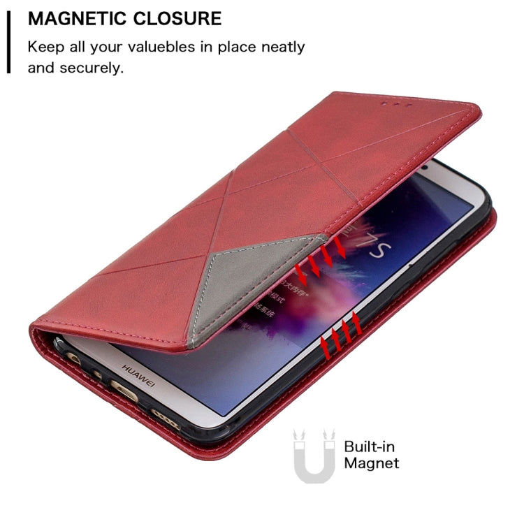 Rhombus Texture Horizontal Flip Magnetic Leather Case with Holder & Card Slots For Huawei P Smart (Enjoy 7S)