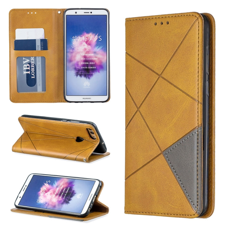 Rhombus Texture Horizontal Flip Magnetic Leather Case with Holder & Card Slots For Huawei P Smart (Enjoy 7S)