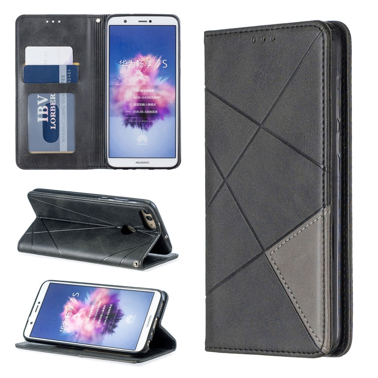 Rhombus Texture Horizontal Flip Magnetic Leather Case with Holder & Card Slots For Huawei P Smart (Enjoy 7S)