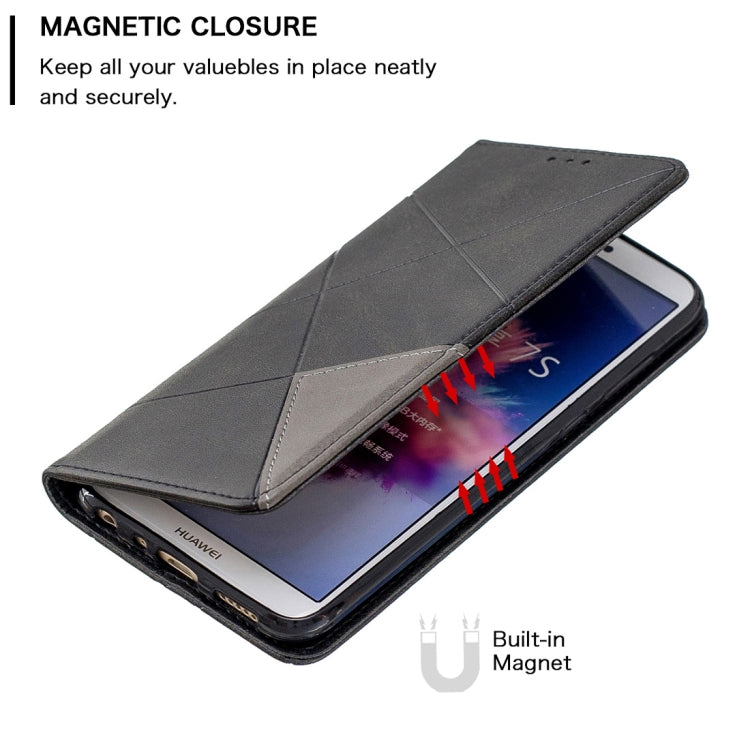 Rhombus Texture Horizontal Flip Magnetic Leather Case with Holder & Card Slots For Huawei P Smart (Enjoy 7S)