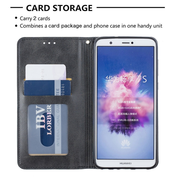 Rhombus Texture Horizontal Flip Magnetic Leather Case with Holder & Card Slots For Huawei P Smart (Enjoy 7S)