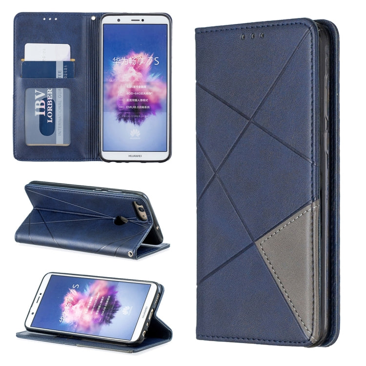 Rhombus Texture Horizontal Flip Magnetic Leather Case with Holder & Card Slots For Huawei P Smart (Enjoy 7S)