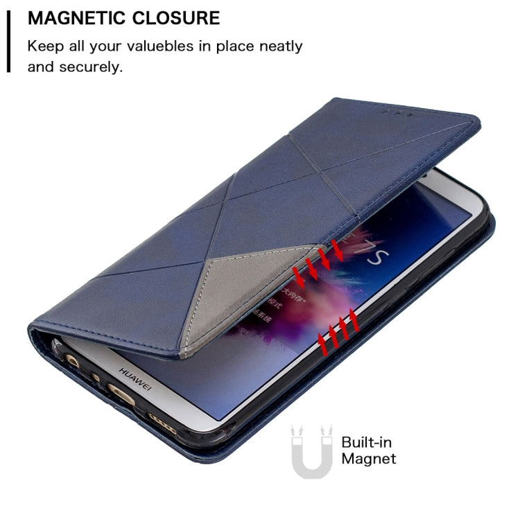 Rhombus Texture Horizontal Flip Magnetic Leather Case with Holder & Card Slots For Huawei P Smart (Enjoy 7S)