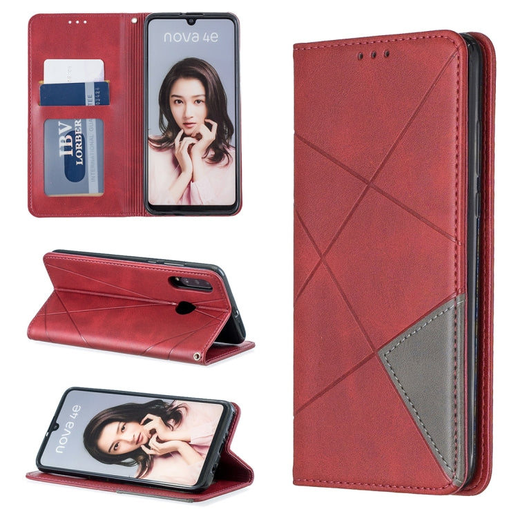 Rhombus Texture Horizontal Flip Magnetic Leather Case with Holder & Card Slots For Huawei P30 lite / nova 4e