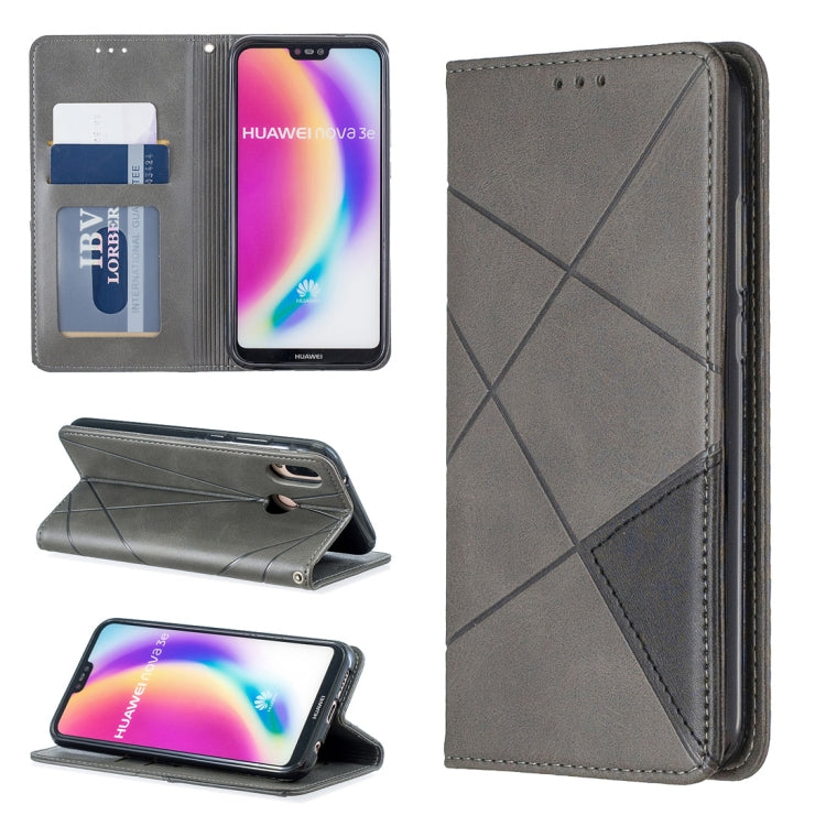 Rhombus Texture Horizontal Flip Magnetic Leather Case with Holder & Card Slots For Huawei P20 lite / nova 3e