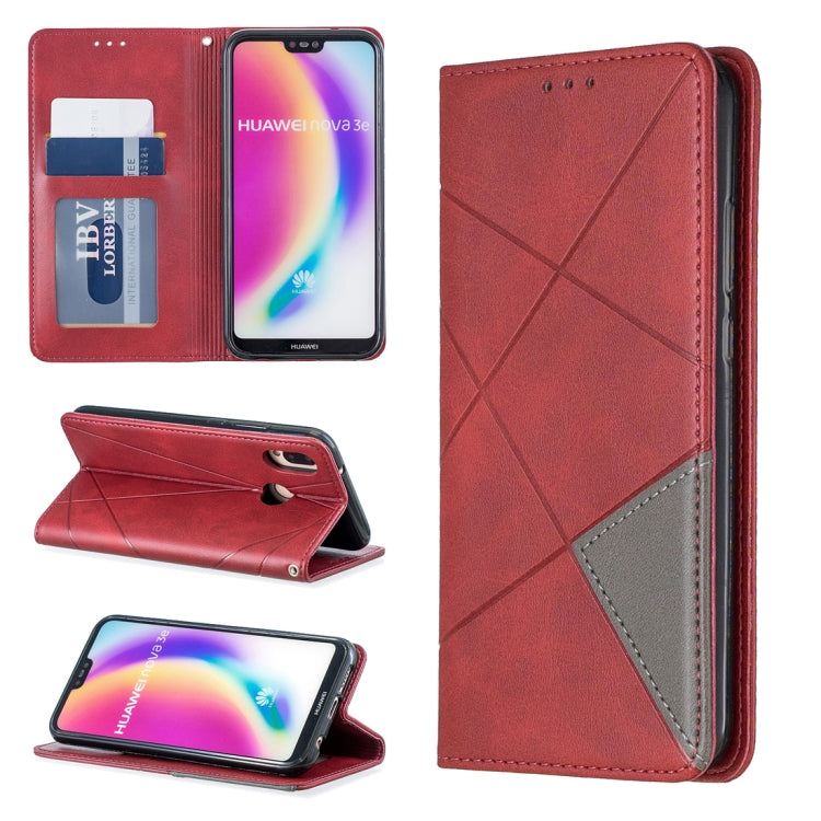 Rhombus Texture Horizontal Flip Magnetic Leather Case with Holder & Card Slots For Huawei P20 lite / nova 3e