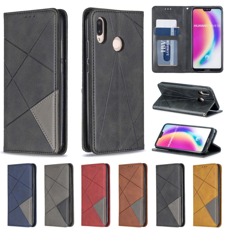 Rhombus Texture Horizontal Flip Magnetic Leather Case with Holder & Card Slots For Huawei P20 lite / nova 3e