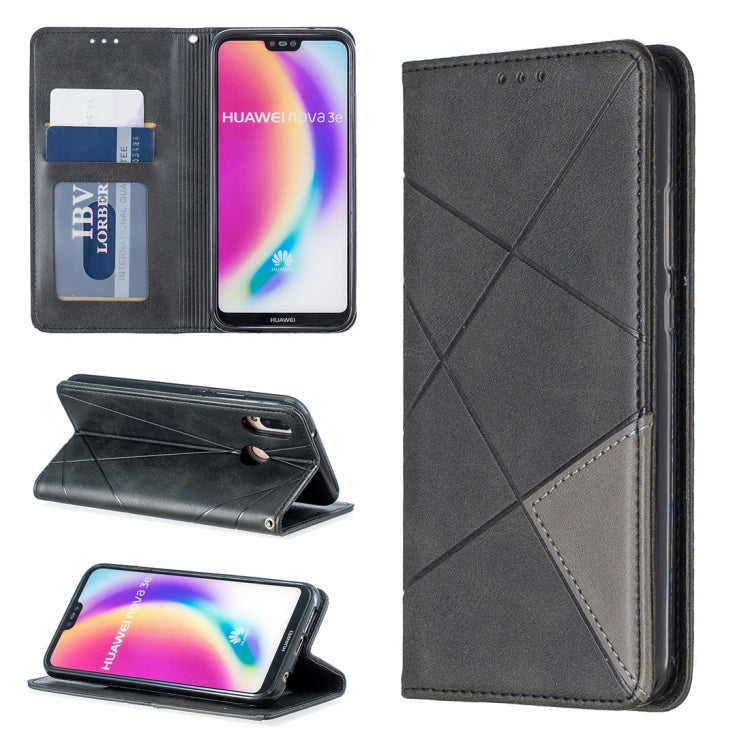 Rhombus Texture Horizontal Flip Magnetic Leather Case with Holder & Card Slots For Huawei P20 lite / nova 3e