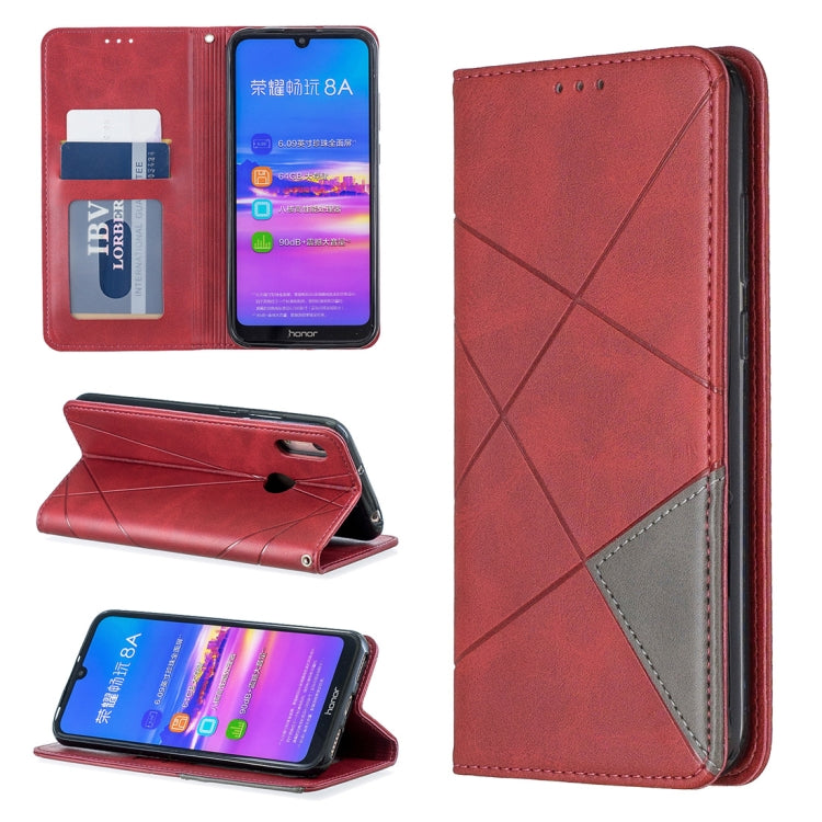 Rhombus Texture Horizontal Flip Magnetic Leather Case with Holder & Card Slots For Huawei Y6 (2019) / Honor Play 8A