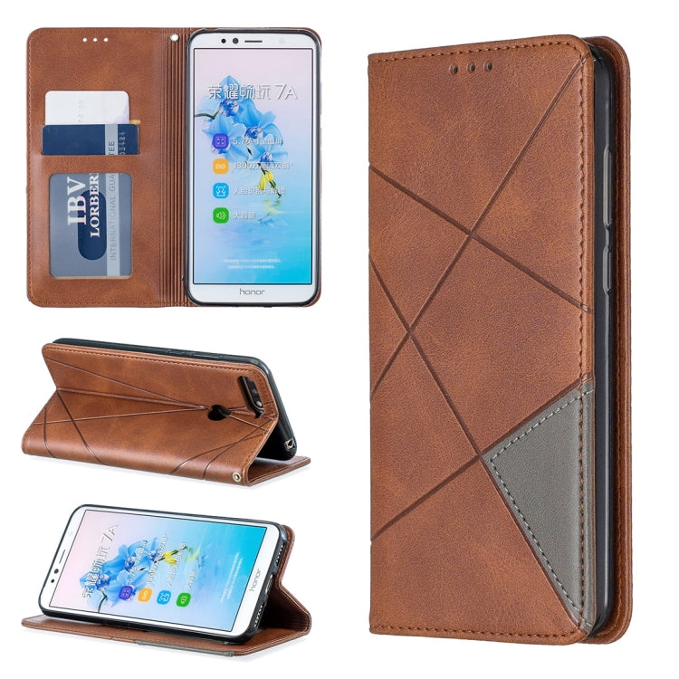 Rhombus Texture Horizontal Flip Magnetic Leather Case with Holder & Card Slots For Huawei Honor 7A / Y6 (2018)