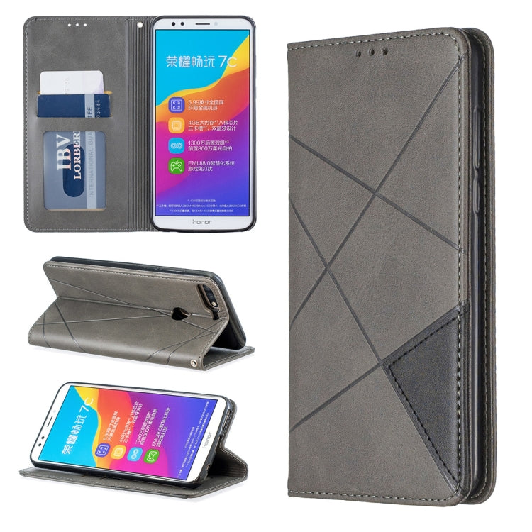 Rhombus Texture Horizontal Flip Magnetic Leather Case with Holder & Card Slots For Huawei Honor 7C / Y7 (2018)