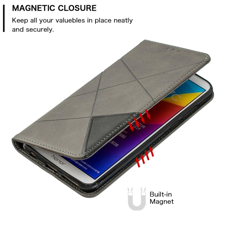 Rhombus Texture Horizontal Flip Magnetic Leather Case with Holder & Card Slots For Huawei Honor 7C / Y7 (2018)