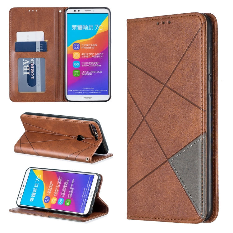 Rhombus Texture Horizontal Flip Magnetic Leather Case with Holder & Card Slots For Huawei Honor 7C / Y7 (2018)