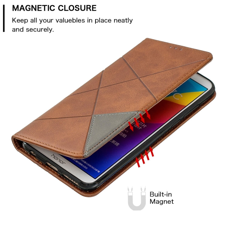 Rhombus Texture Horizontal Flip Magnetic Leather Case with Holder & Card Slots For Huawei Honor 7C / Y7 (2018)