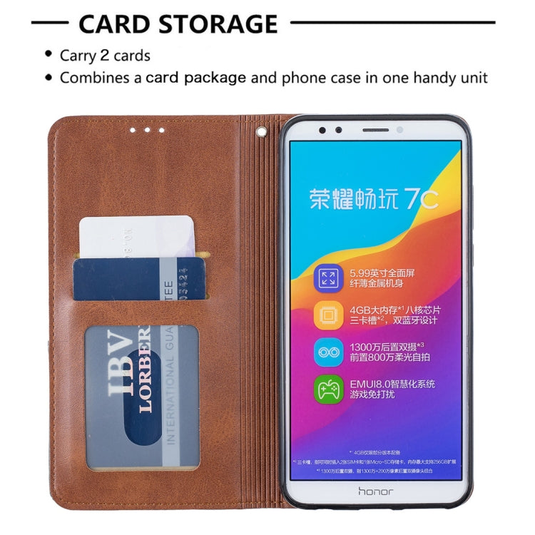 Rhombus Texture Horizontal Flip Magnetic Leather Case with Holder & Card Slots For Huawei Honor 7C / Y7 (2018)