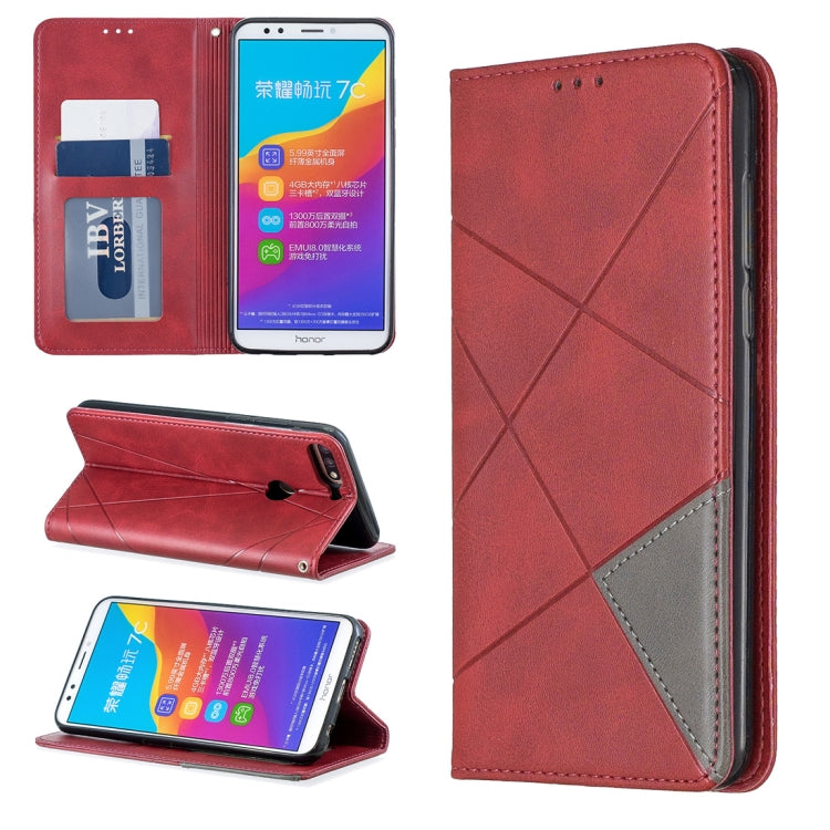 Rhombus Texture Horizontal Flip Magnetic Leather Case with Holder & Card Slots For Huawei Honor 7C / Y7 (2018)
