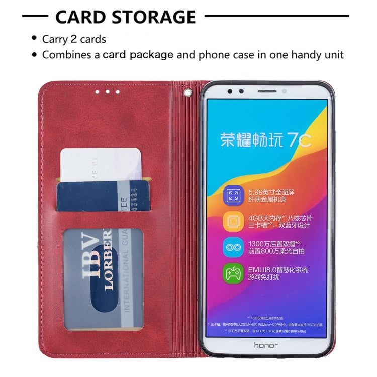Rhombus Texture Horizontal Flip Magnetic Leather Case with Holder & Card Slots For Huawei Honor 7C / Y7 (2018)