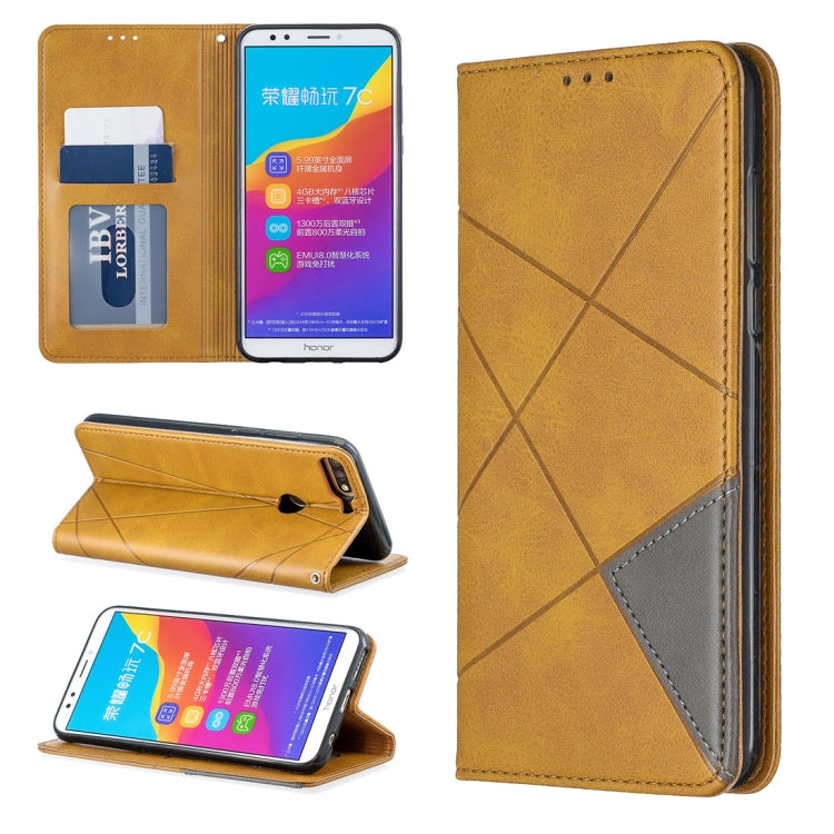 Rhombus Texture Horizontal Flip Magnetic Leather Case with Holder & Card Slots For Huawei Honor 7C / Y7 (2018)