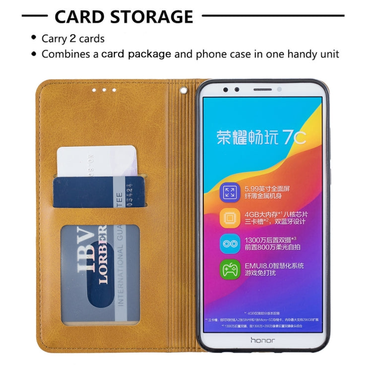 Rhombus Texture Horizontal Flip Magnetic Leather Case with Holder & Card Slots For Huawei Honor 7C / Y7 (2018)