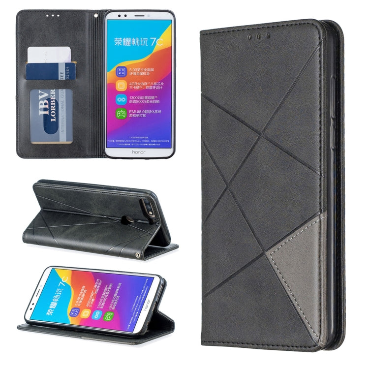 Rhombus Texture Horizontal Flip Magnetic Leather Case with Holder & Card Slots For Huawei Honor 7C / Y7 (2018)