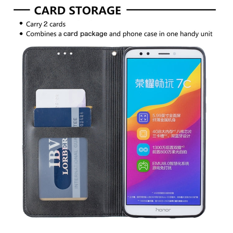 Rhombus Texture Horizontal Flip Magnetic Leather Case with Holder & Card Slots For Huawei Honor 7C / Y7 (2018)