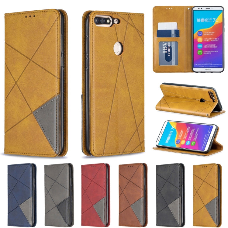 Rhombus Texture Horizontal Flip Magnetic Leather Case with Holder & Card Slots For Huawei Honor 7C / Y7 (2018)