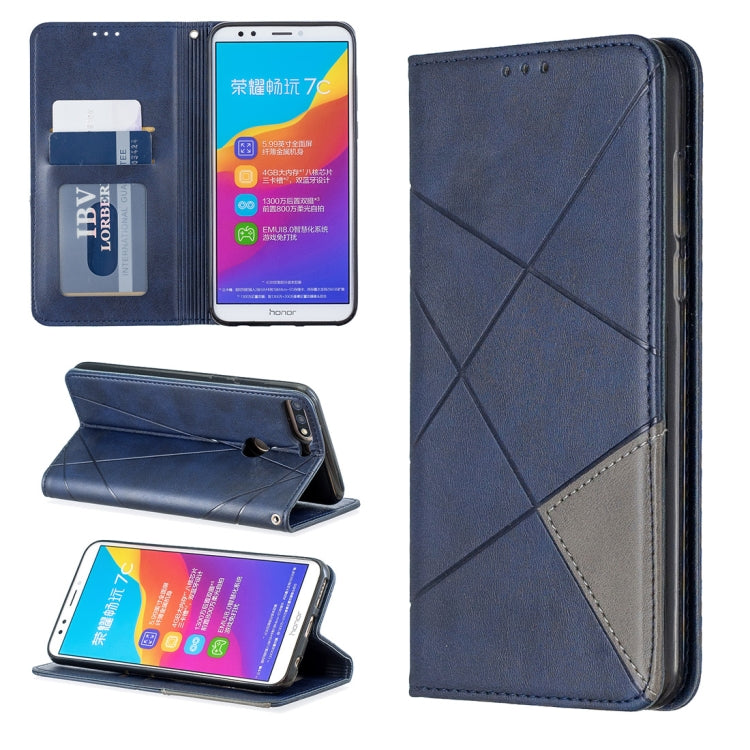 Rhombus Texture Horizontal Flip Magnetic Leather Case with Holder & Card Slots For Huawei Honor 7C / Y7 (2018)