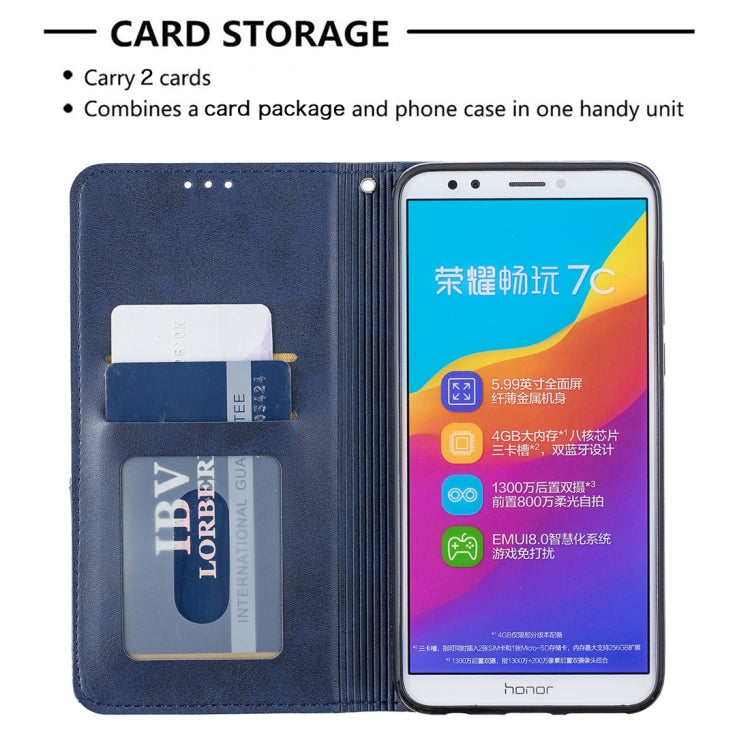 Rhombus Texture Horizontal Flip Magnetic Leather Case with Holder & Card Slots For Huawei Honor 7C / Y7 (2018)