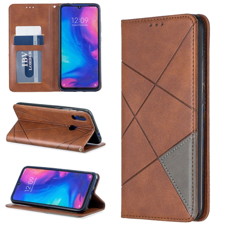 Rhombus Texture Horizontal Flip Magnetic Leather Case with Holder & Card Slots For Xiaomi Redmi Note 7