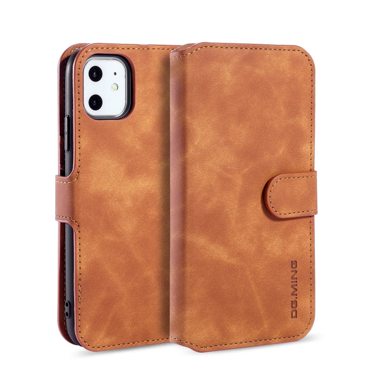 DG.MING Retro Oil Side Horizontal Flip Case with Holder & Card Slots & Wallet for iPhone 11
