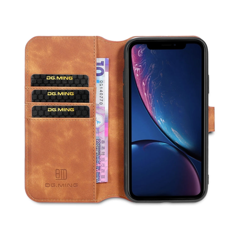 DG.MING Retro Oil Side Horizontal Flip Case with Holder & Card Slots & Wallet for iPhone 11