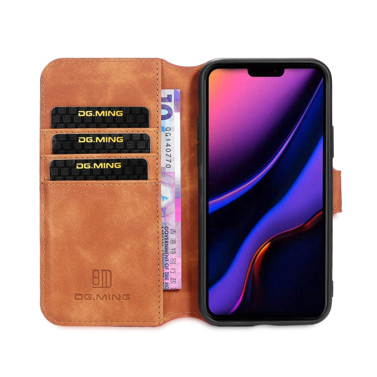 DG.MING Retro Oil Side Horizontal Flip Case with Holder & Card Slots & Wallet for iPhone 11 Pro Max