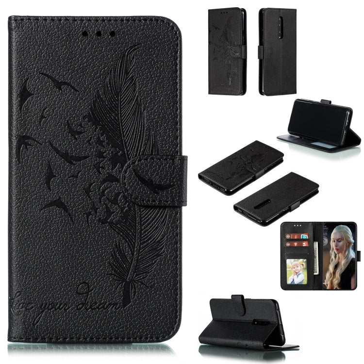 Feather Pattern Litchi Texture Horizontal Flip Leather Case with Wallet & Holder & Card Slots For OnePlus 7 Pro