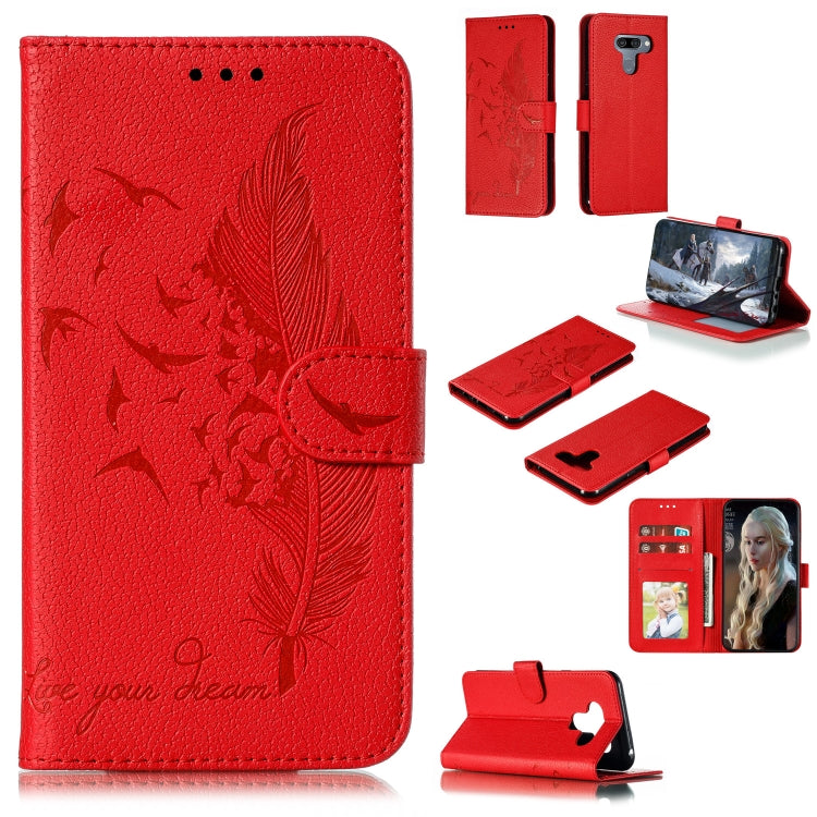 Feather Pattern Litchi Texture Horizontal Flip Leather Case with Wallet & Holder & Card Slots For LG K50