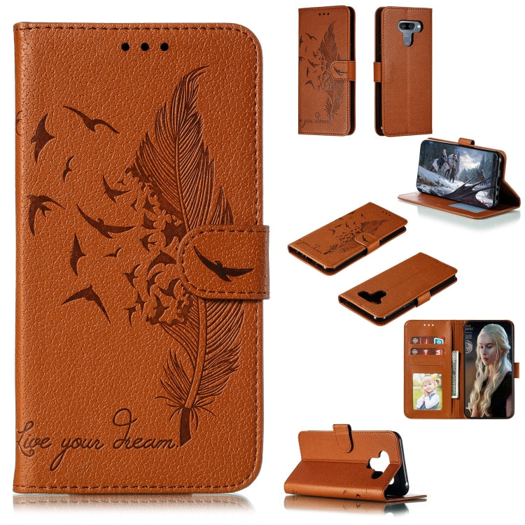 Feather Pattern Litchi Texture Horizontal Flip Leather Case with Wallet & Holder & Card Slots For LG K50