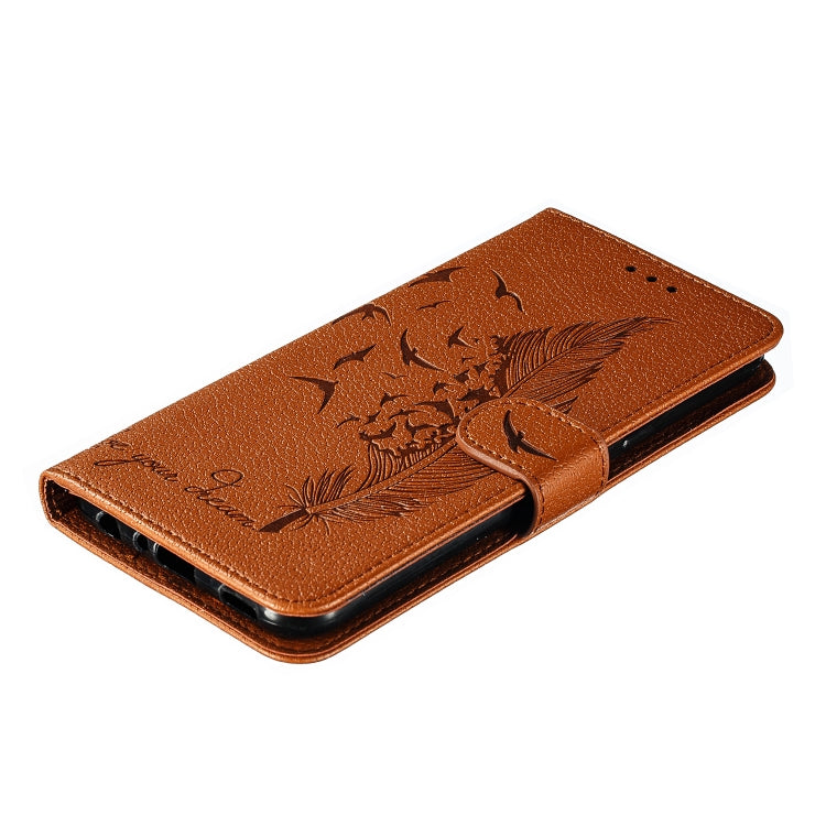 Feather Pattern Litchi Texture Horizontal Flip Leather Case with Wallet & Holder & Card Slots For LG K50