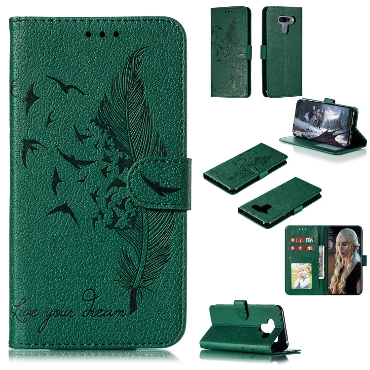 Feather Pattern Litchi Texture Horizontal Flip Leather Case with Wallet & Holder & Card Slots For LG K50