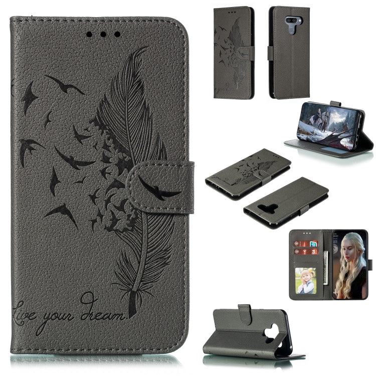 Feather Pattern Litchi Texture Horizontal Flip Leather Case with Wallet & Holder & Card Slots For LG K50