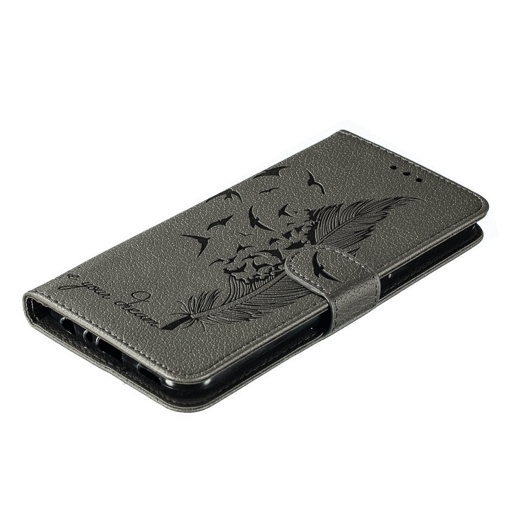 Feather Pattern Litchi Texture Horizontal Flip Leather Case with Wallet & Holder & Card Slots For LG K50