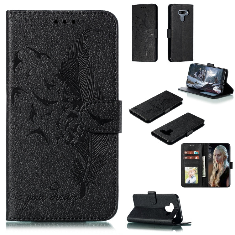 Feather Pattern Litchi Texture Horizontal Flip Leather Case with Wallet & Holder & Card Slots For LG K50