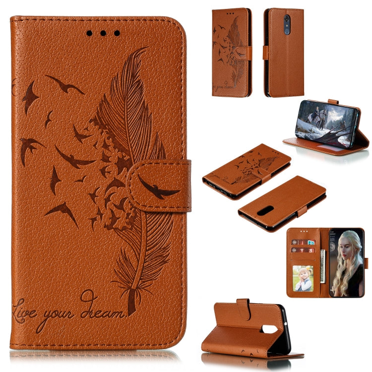 Feather Pattern Litchi Texture Horizontal Flip Leather Case with Wallet & Holder & Card Slots For LG Stylo 4