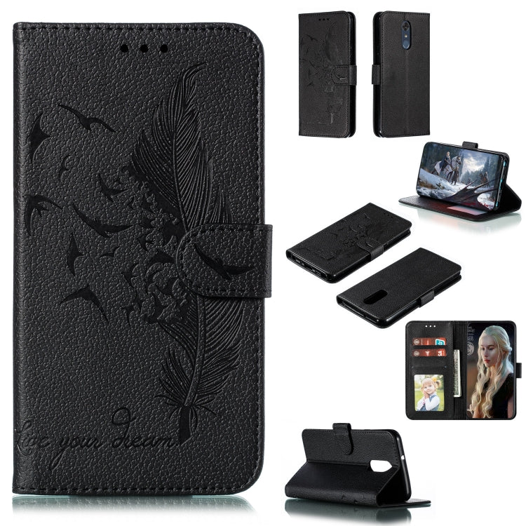 Feather Pattern Litchi Texture Horizontal Flip Leather Case with Wallet & Holder & Card Slots For LG Stylo 4