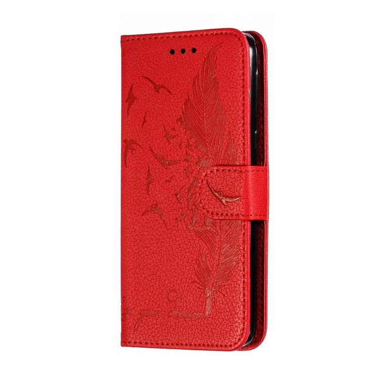 Feather Pattern Litchi Texture Horizontal Flip Leather Case with Wallet & Holder & Card Slots For Motorola Moto E6