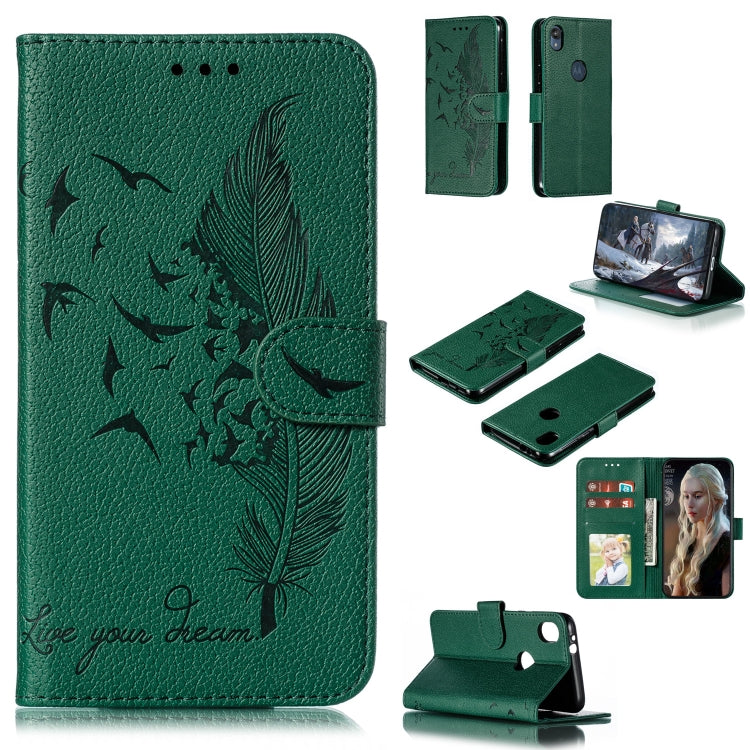Feather Pattern Litchi Texture Horizontal Flip Leather Case with Wallet & Holder & Card Slots For Motorola Moto E6